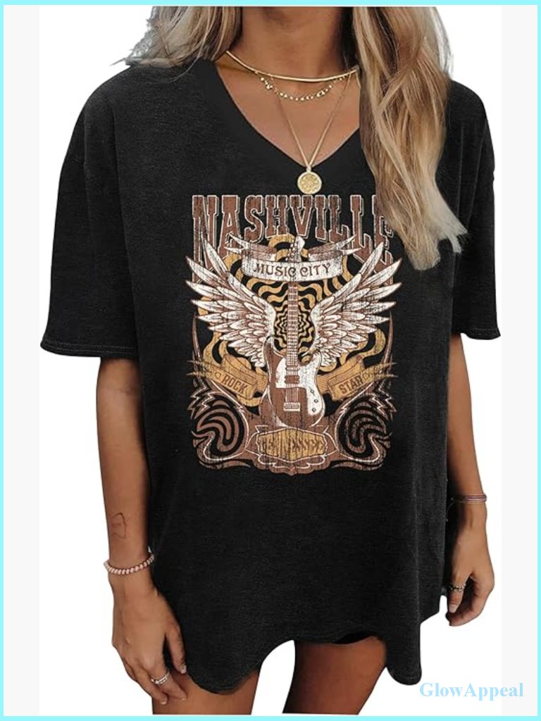 Oversized Western Cowboy Graphic Tee For Women Vintage Country Music Rodeo